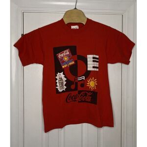 Vintage Coca Cola Men's Pop‎ Music Single Stitch Short Sleeve T-Shirt Red Medium